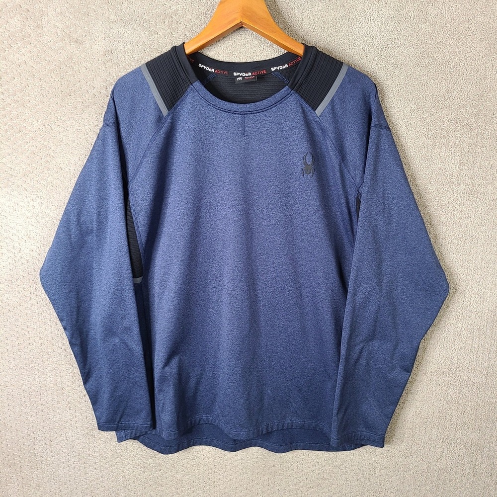 Spyder Active Shirt Mens XL Blue Black ProWeb Long Sleeve Performance Crew Neck - Picture 1 of 9